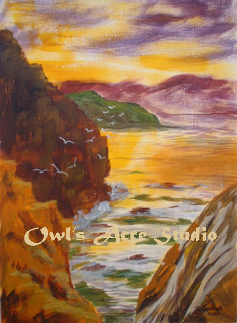 acrylic painting of Cornish Bay